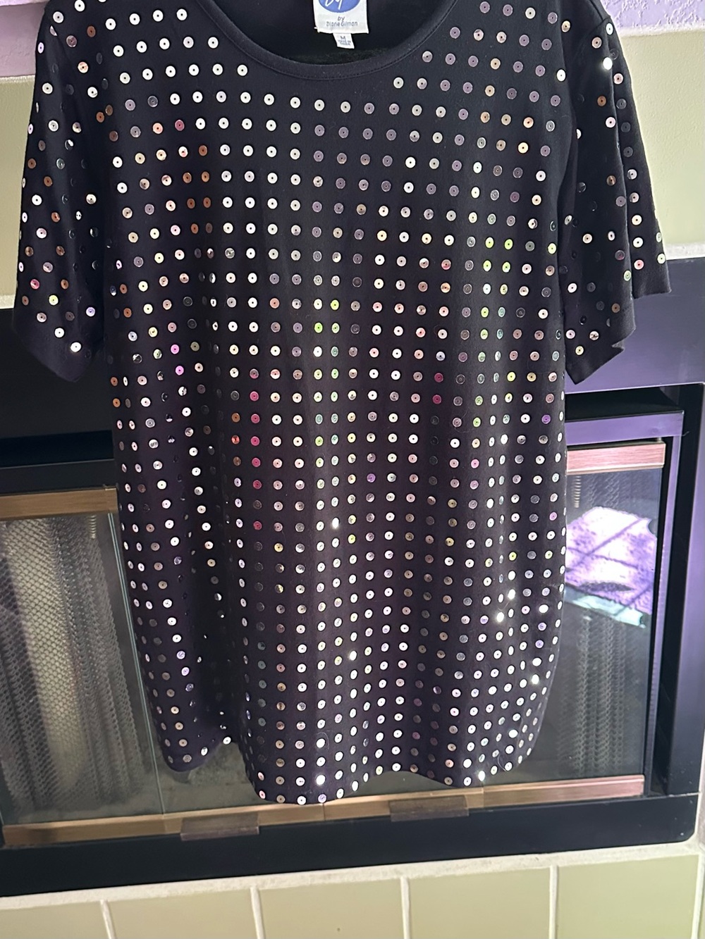 Diane Gilman Black Short Sleeve Tee with Iridescent Studs